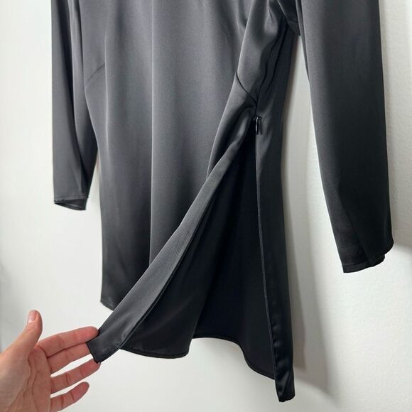 Banana Republic Women Cowl Back Blouse 8 Black Stretch Satin Fairy Goth Office - Picture 10 of 16